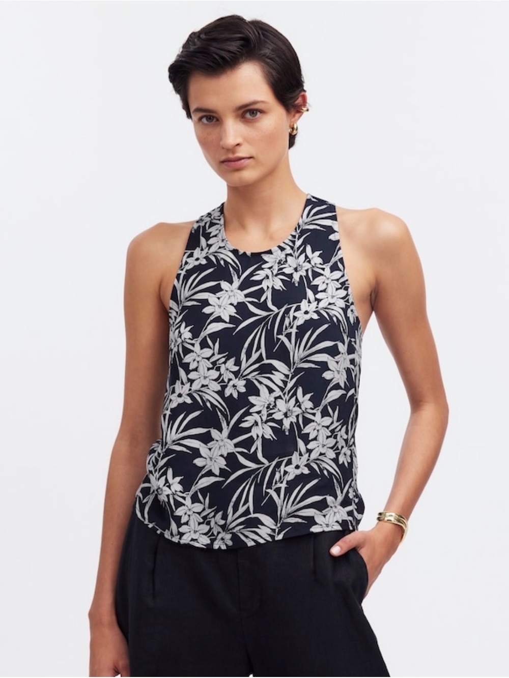 Madewell dark blue and white Floral Racerback tank size 4 NWT